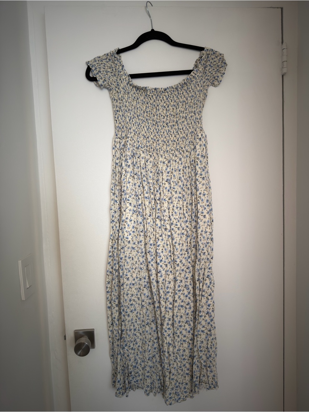 Urban Outfitters Cream Maxi Dress with Blue Floral Print